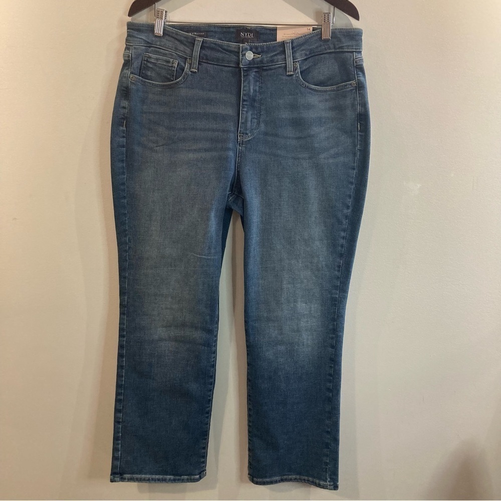 NYDJ Sz 14 Marilyn Straight Ankle Mid Wash Lift Tuck Technology Jeans NEW